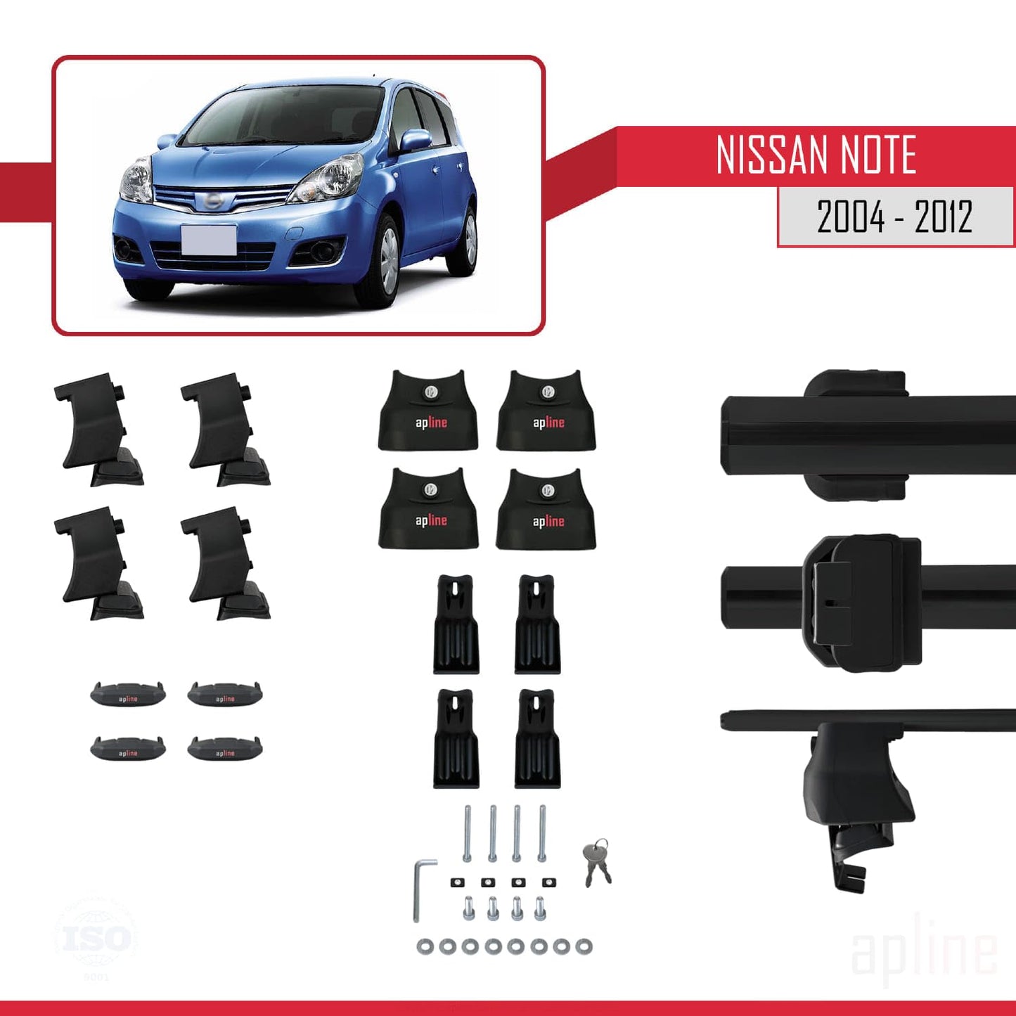 Compatible with Nissan Note (E11) 2004-2012 ACE-4 Car Roof Rack Cross Bar Black Aluminium 2 Bars