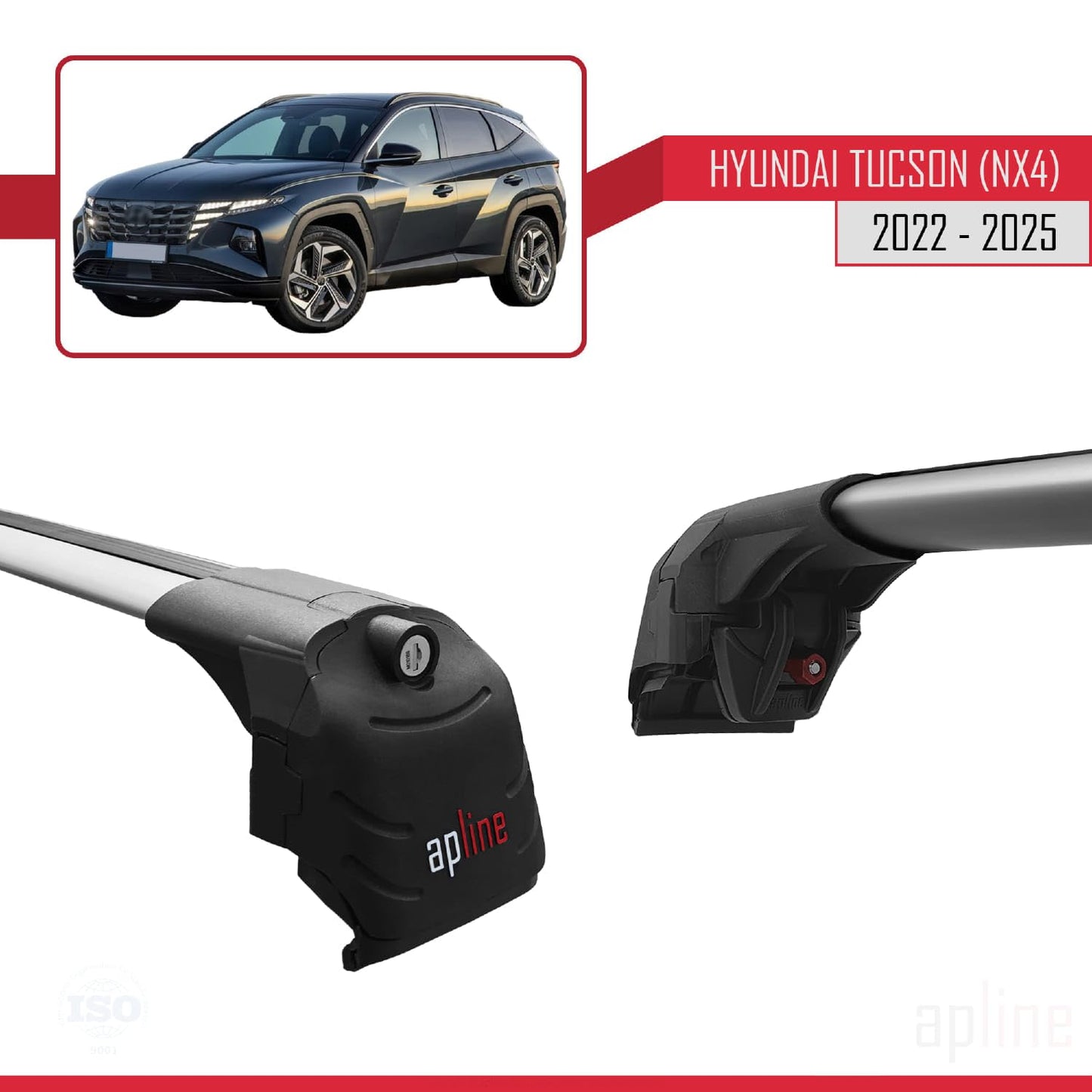 Compatible with Hyundai Tucson 4 (NX4) 2022-2025 ACE-2 Car Roof Rack Cross Bar Grey Aluminium 2 Bars
