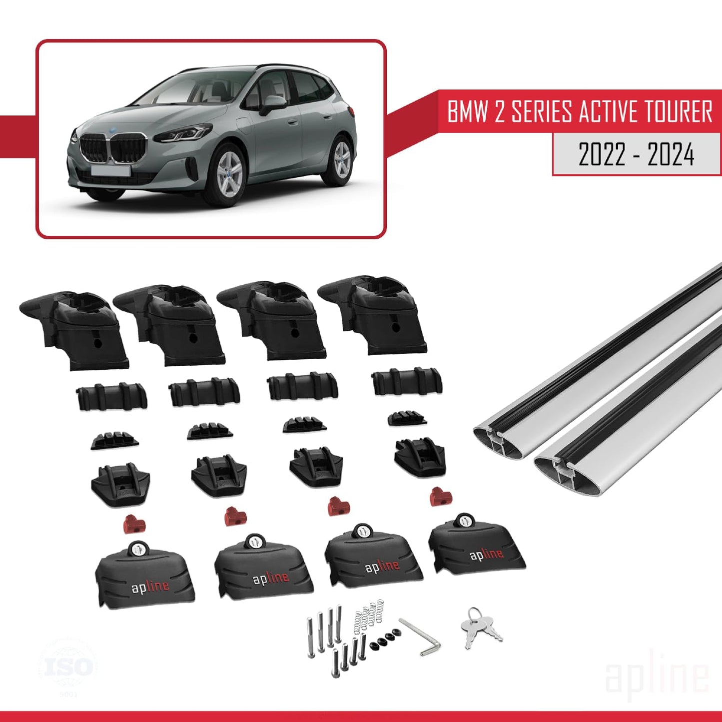 Compatible with BMW 2 Series Active Tourer 2022-2024 ACE-2 Car Roof Rack Cross Bar Grey Aluminium 2 Bars