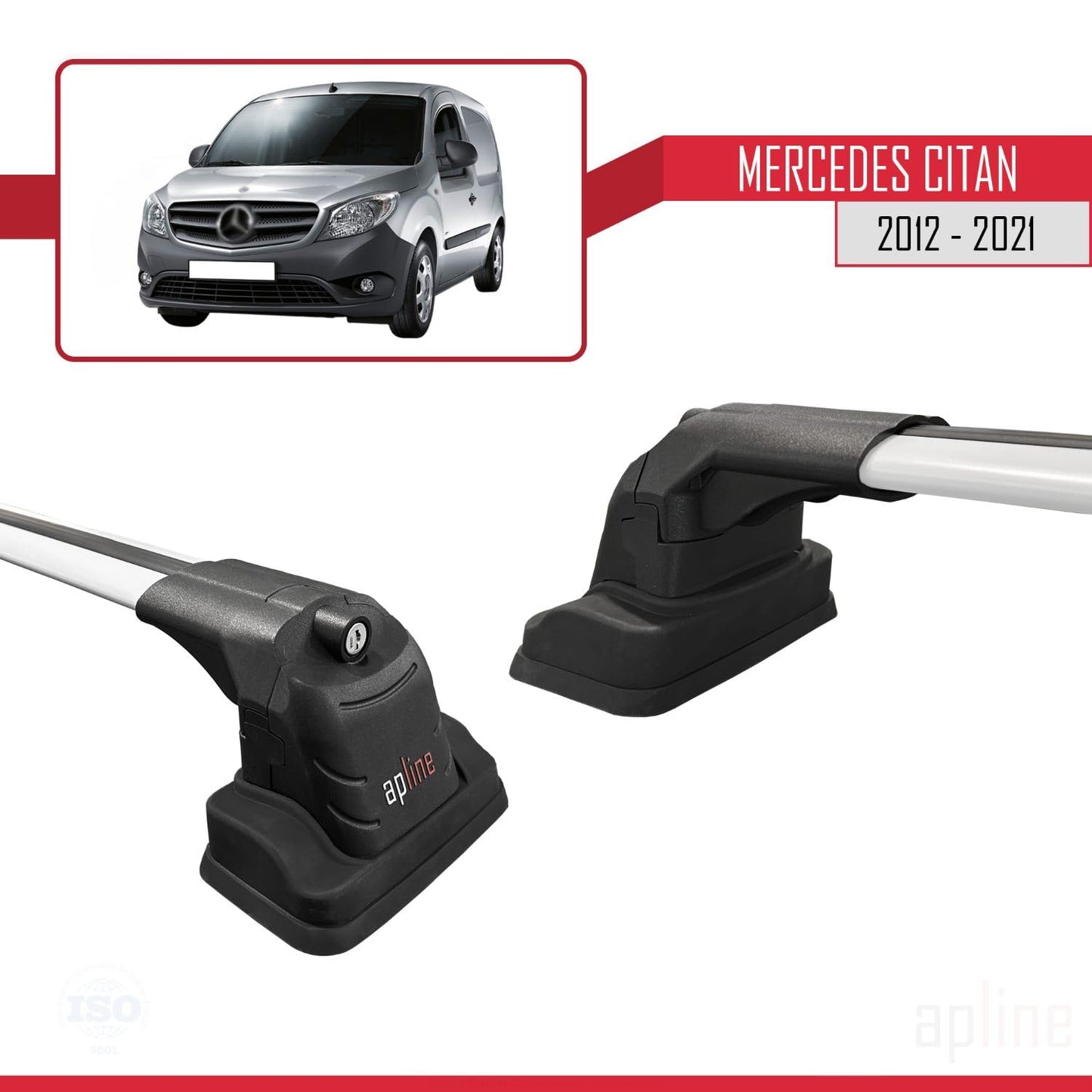 Compatible with Mercedes Benz Citan 2012-2021 ACE-3 Car Roof Rack Cross Bar Grey Aluminium 2 Bars