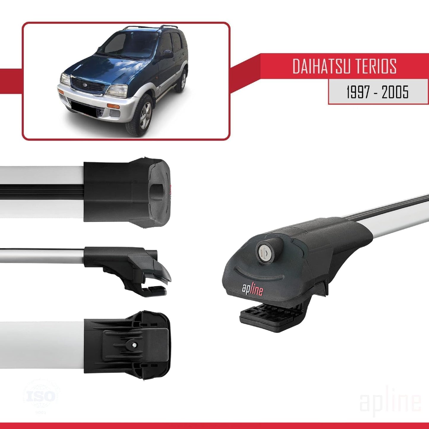 Compatible with Daihatsu Terios (J100) 1997-2005 ACE-1 Car Roof Rack Cross Bar Grey Aluminium 2 Bars
