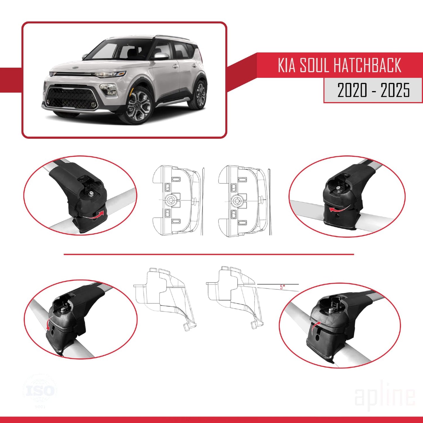 Compatible with Kia Soul 3 (SK3) 2020-2025 ACE-2 Car Roof Rack Cross Bar Grey Aluminium 2 Bars