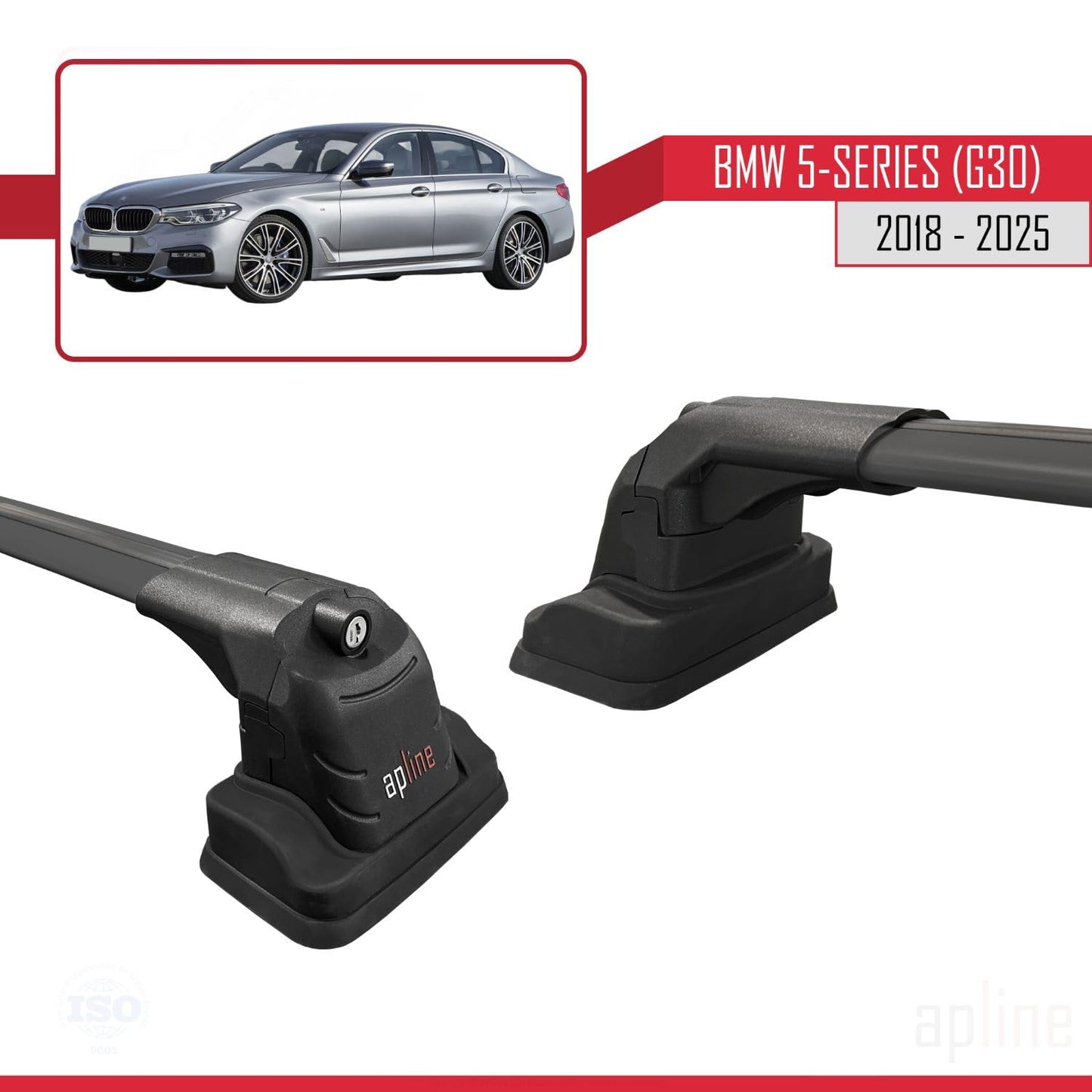 Compatible with BMW 5 Series (G30) 2018-2025 ACE-3 Car Roof Rack Cross Bar Black Aluminium 2 Bars