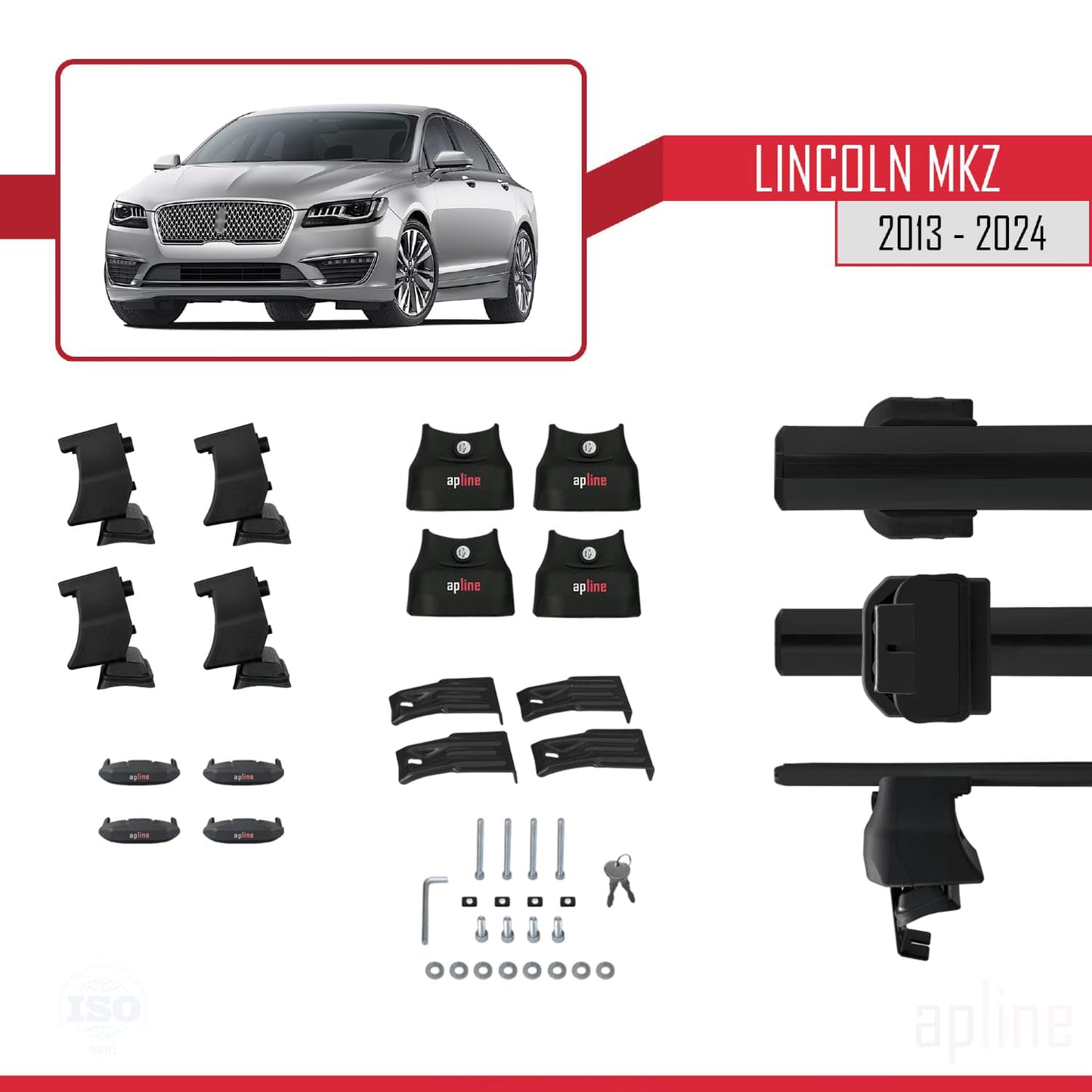 Compatible with Lincoln MKZ 2 2013-2024 ACE-4 Car Roof Rack Cross Bar Black Aluminium 2 Bars