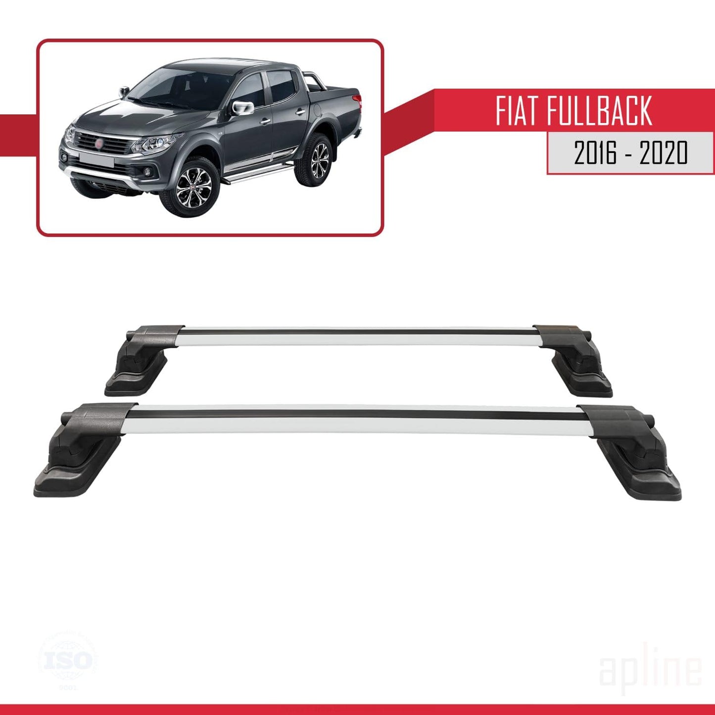 Compatible with Fiat Fullback 2016-2020 ACE-3 Car Roof Rack Cross Bar Grey Aluminium 2 Bars