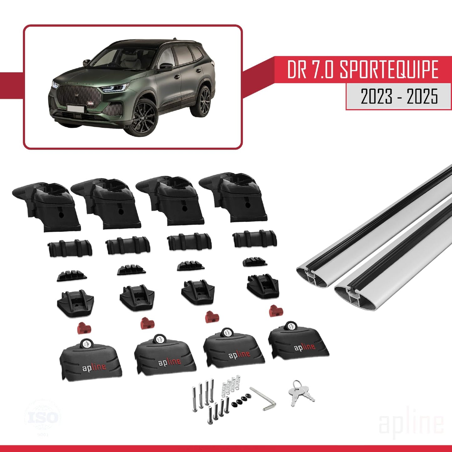 Compatible with DR 7.0 Sportequipe 7 (It) 2023-2025 ACE-2 Car Roof Rack Cross Bar Grey Aluminium 2 Bars
