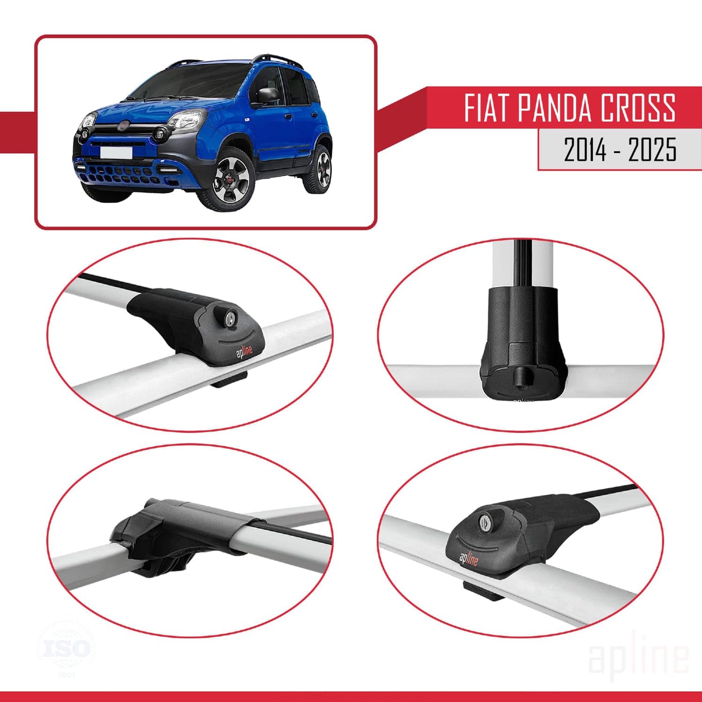 Compatible with Fiat Panda Cross 2014-2025 ACE-1 Car Roof Rack Cross Bar Grey Aluminium 3 Bars