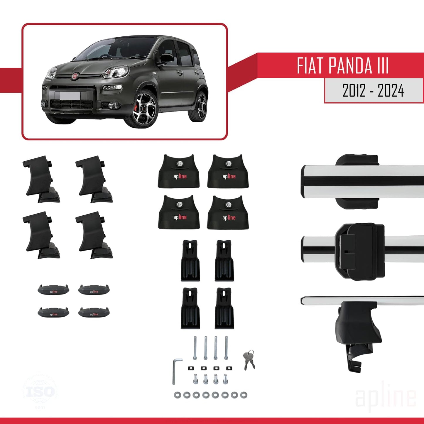 Compatible with Fiat Panda 3 (319) 2012-2024 ACE-4 Car Roof Rack Cross Bar Grey Aluminium 2 Bars