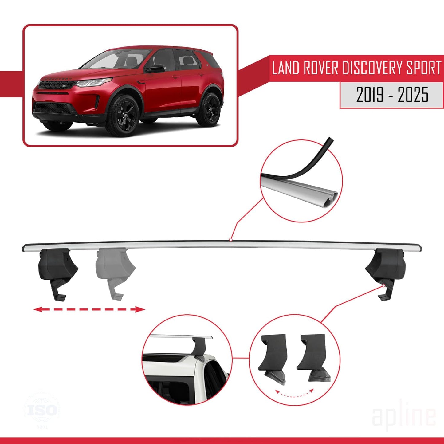 Compatible with Land Rover Discovery Sport (L550) Post-Facelift 2019-2025 ACE-4 Car Roof Rack Cross Bar Grey Aluminium 2 Bars