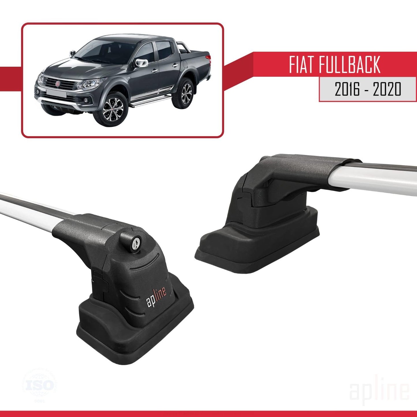 Compatible with Fiat Fullback 2016-2020 ACE-3 Car Roof Rack Cross Bar Grey Aluminium 2 Bars
