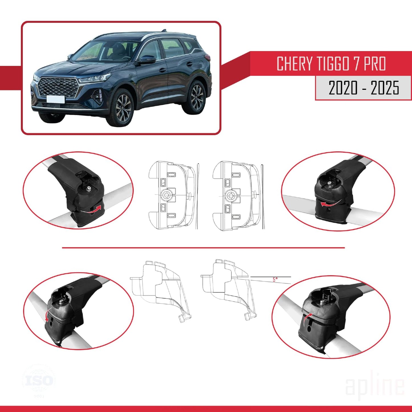Compatible with Chery Tiggo 7 (T15) Pro 2020-2025 ACE-2 Car Roof Rack Cross Bar Grey Aluminium 2 Bars