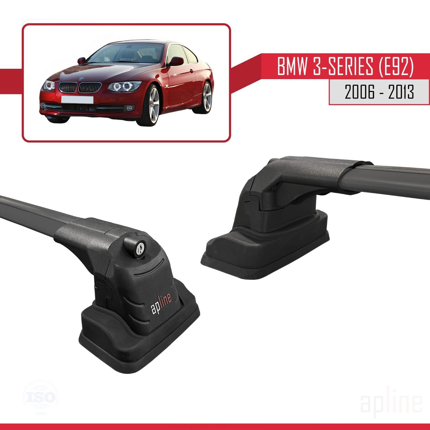 Compatible with BMW 3 Series (E92) 2006-2013 ACE-3 Car Roof Rack Cross Bar Black Aluminium 2 Bars