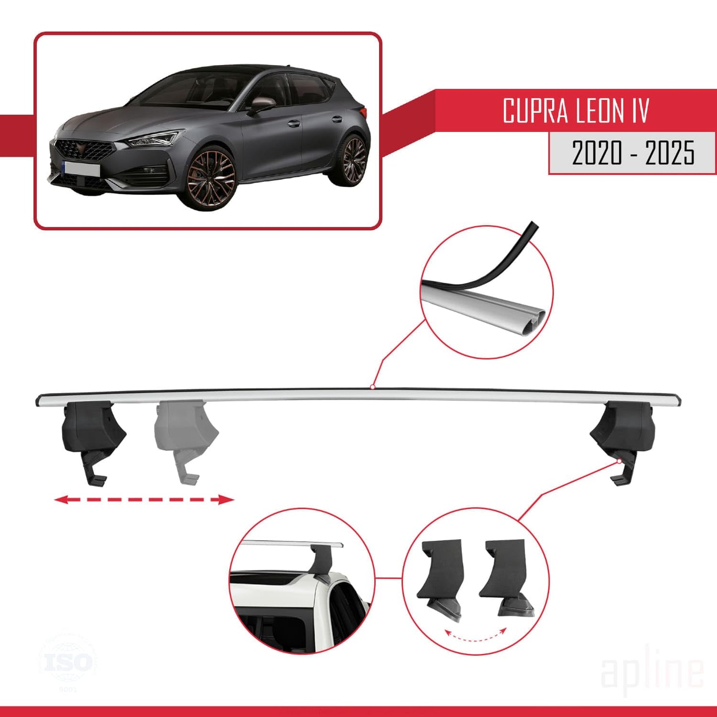 Compatible with Seat/Cupra Leon 4 2020-2025 ACE-4 Car Roof Rack Cross Bar Grey Aluminium 2 Bars