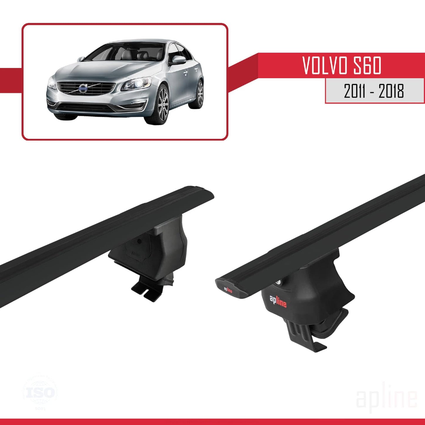 Compatible with Volvo S60 II 2011-2018 ACE-4 Car Roof Rack Cross Bar Black Aluminium 2 Bars