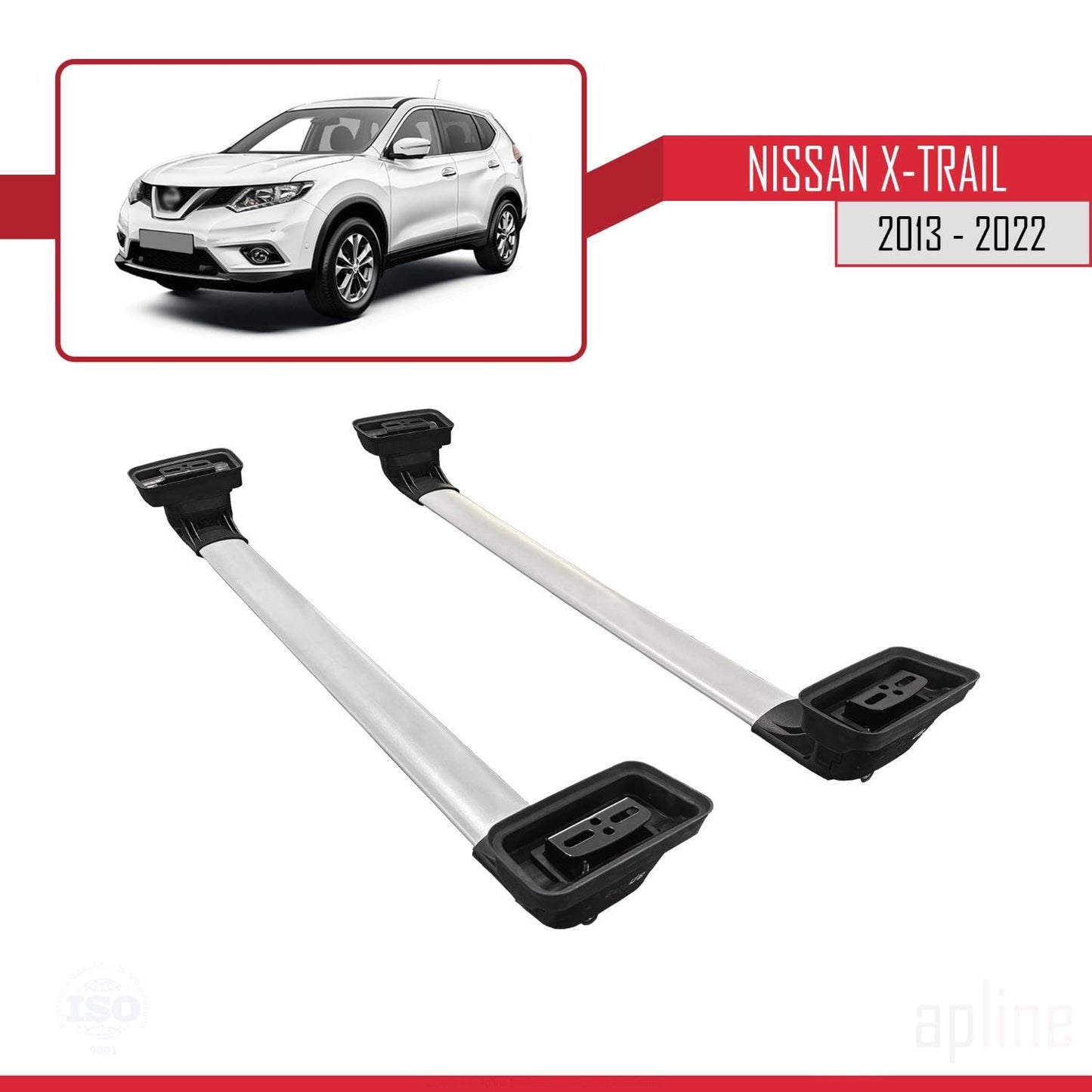 Compatible with Nissan X-Trail 2013-2022 ACE-3 Car Roof Rack Cross Bar Grey Aluminium 2 Bars