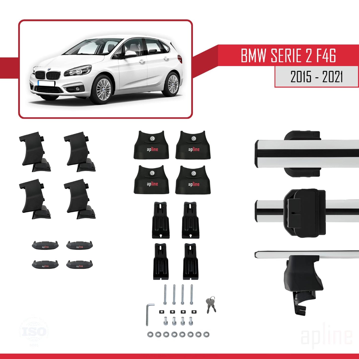 Compatible with BMW 2 Series (F46) Gran Tourer 2015-2021 ACE-4 Car Roof Rack Cross Bar Grey Aluminium 2 Bars