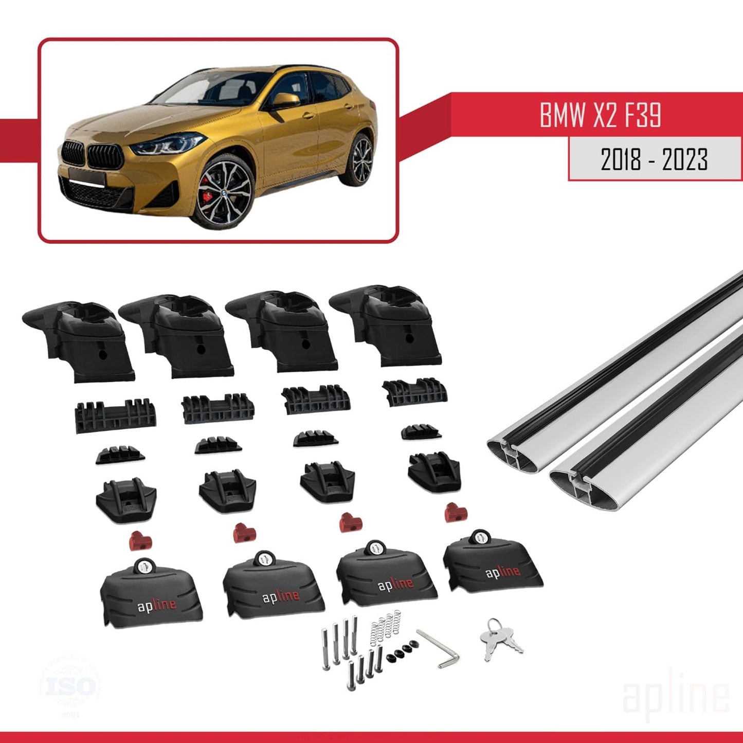 Compatible with BMW X2 (F39) 2018-2023 ACE-2 Car Roof Rack Cross Bar Grey Aluminium 2 Bars