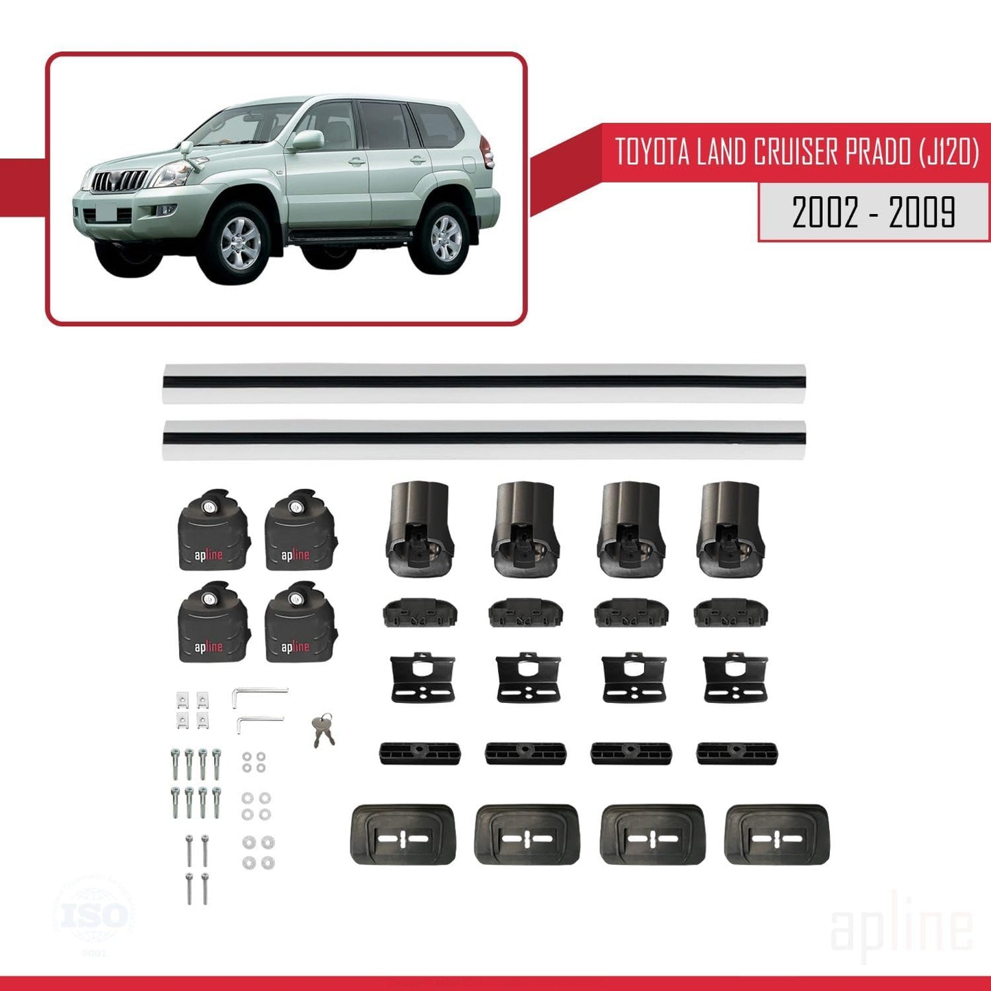 Compatible with Toyota Land Cruiser Prado (J120) 2002-2009 ACE-3 Car Roof Rack Cross Bar Grey Aluminium 2 Bars