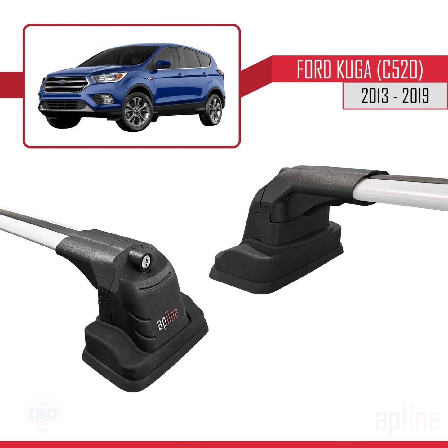 Compatible with Ford Kuga (C520) 2013-2019 ACE-3 Car Roof Rack Cross Bar Grey Aluminium 2 Bars