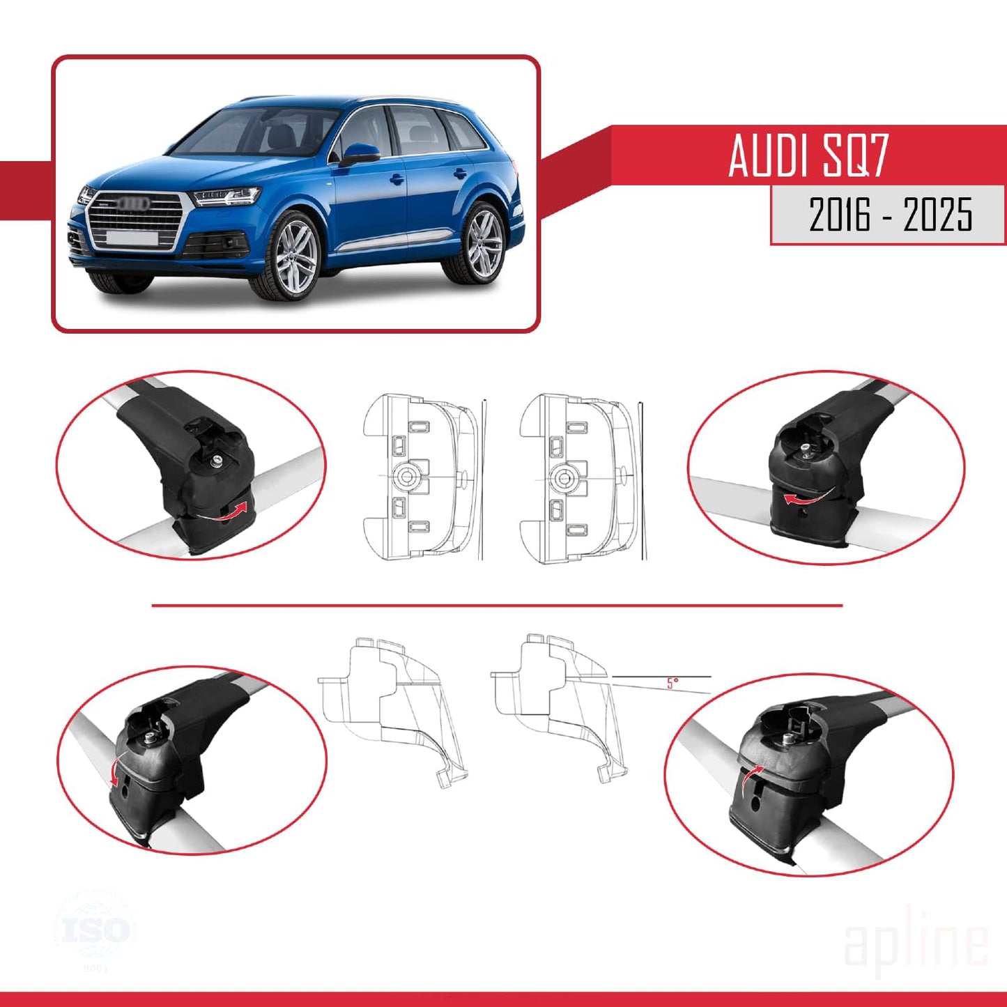 Compatible with Audi SQ7 (4M) 2016-2025 ACE-2 Car Roof Rack Cross Bar Grey Aluminium 2 Bars