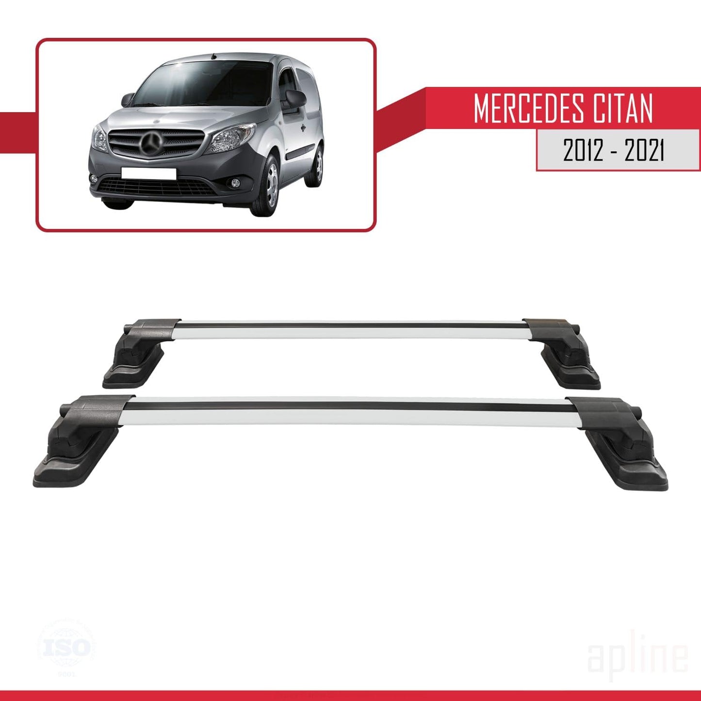 Compatible with Mercedes Benz Citan 2012-2021 ACE-3 Car Roof Rack Cross Bar Grey Aluminium 2 Bars