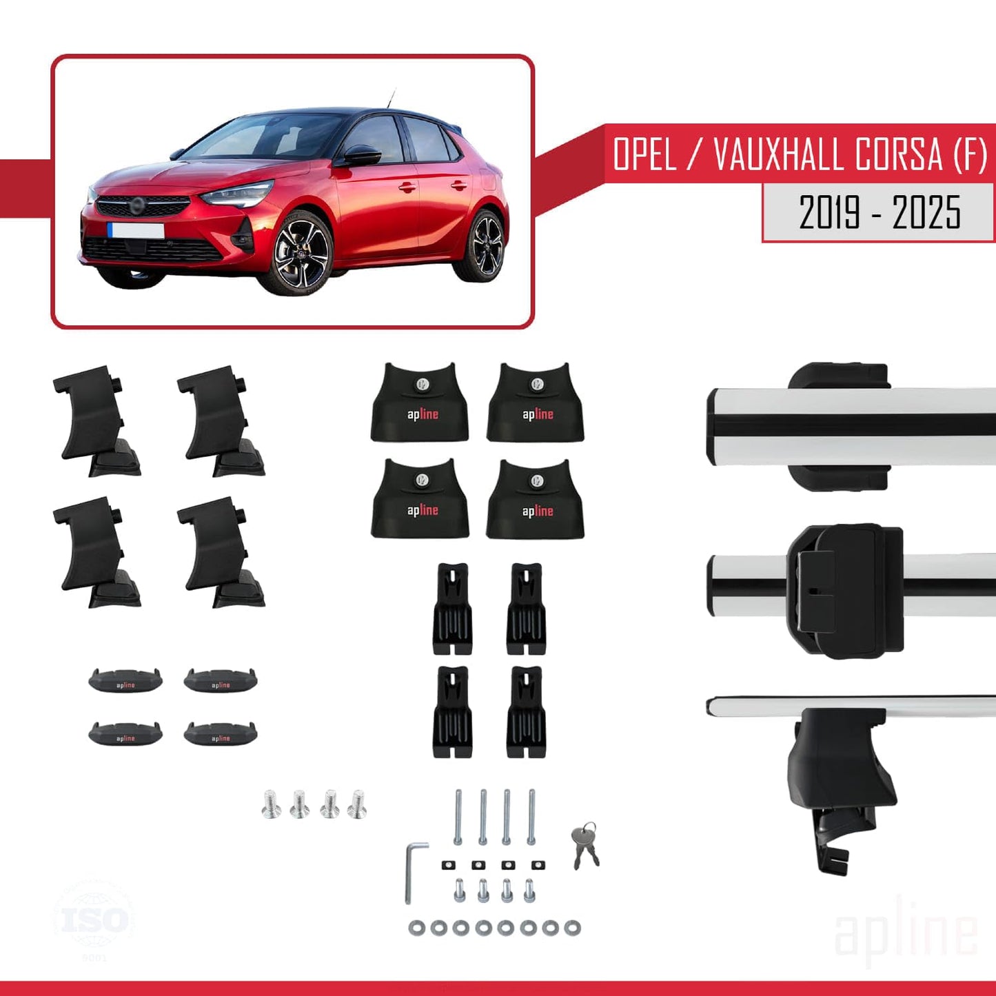 Compatible with Opel/Vauxhall Corsa F 2019-2025 ACE-4 Car Roof Rack Cross Bar Grey Aluminium 2 Bars