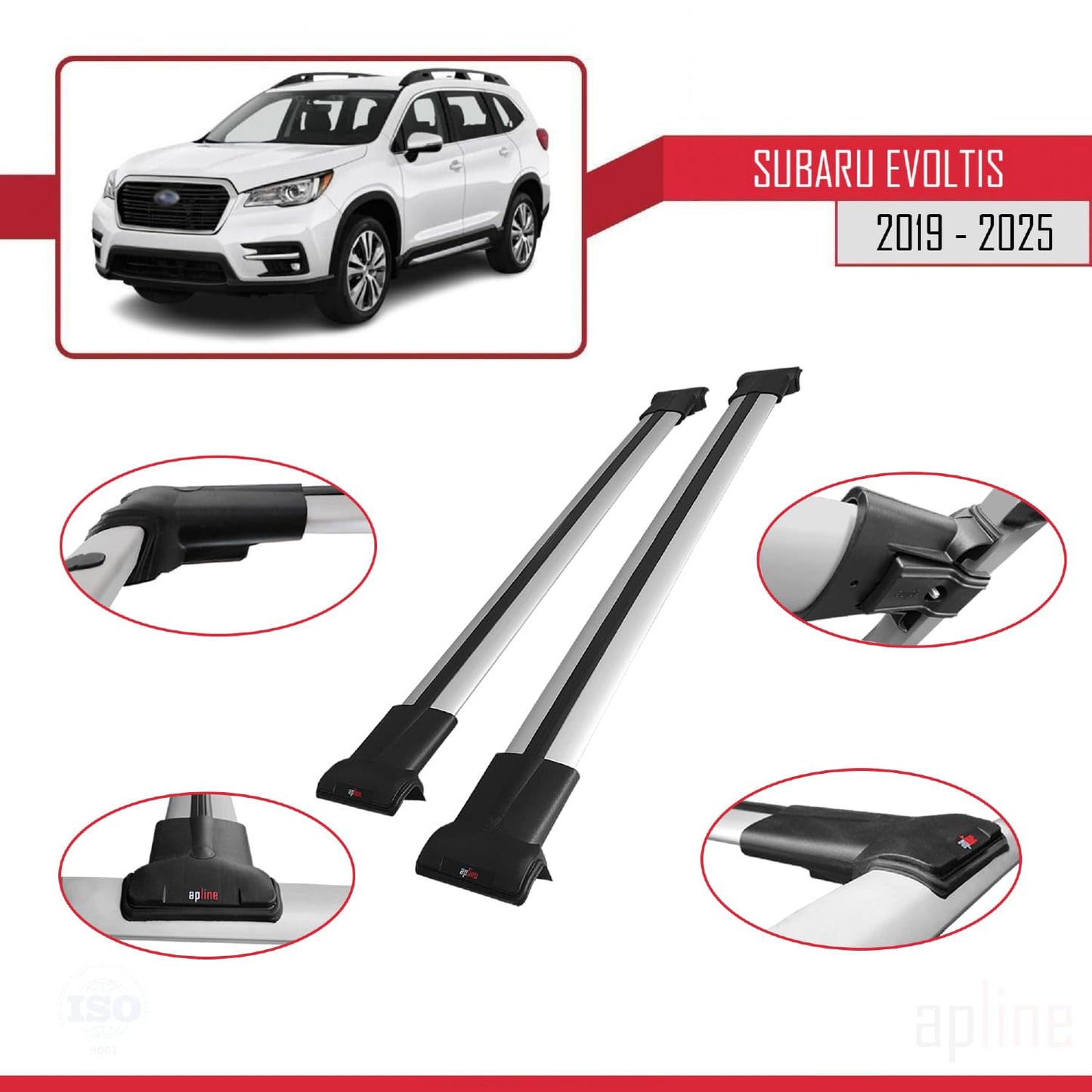 Compatible with Subaru Evoltis 2019-2025 Fly Model Car Roof Rack Cross Bar Grey Aluminium 2 Bars