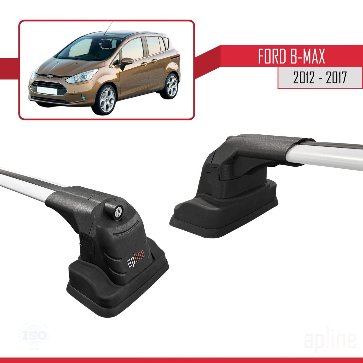 Compatible with Ford B-Max (B232) 2012-2017 ACE-3 Car Roof Rack Cross Bar Grey Aluminium 2 Bars