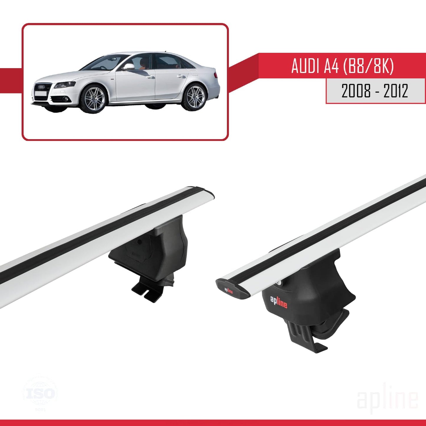 Compatible with Audi A4 (B8) Pre-Facelift 2008-2012 ACE-4 Car Roof Rack Cross Bar Grey Aluminium 2 Bars