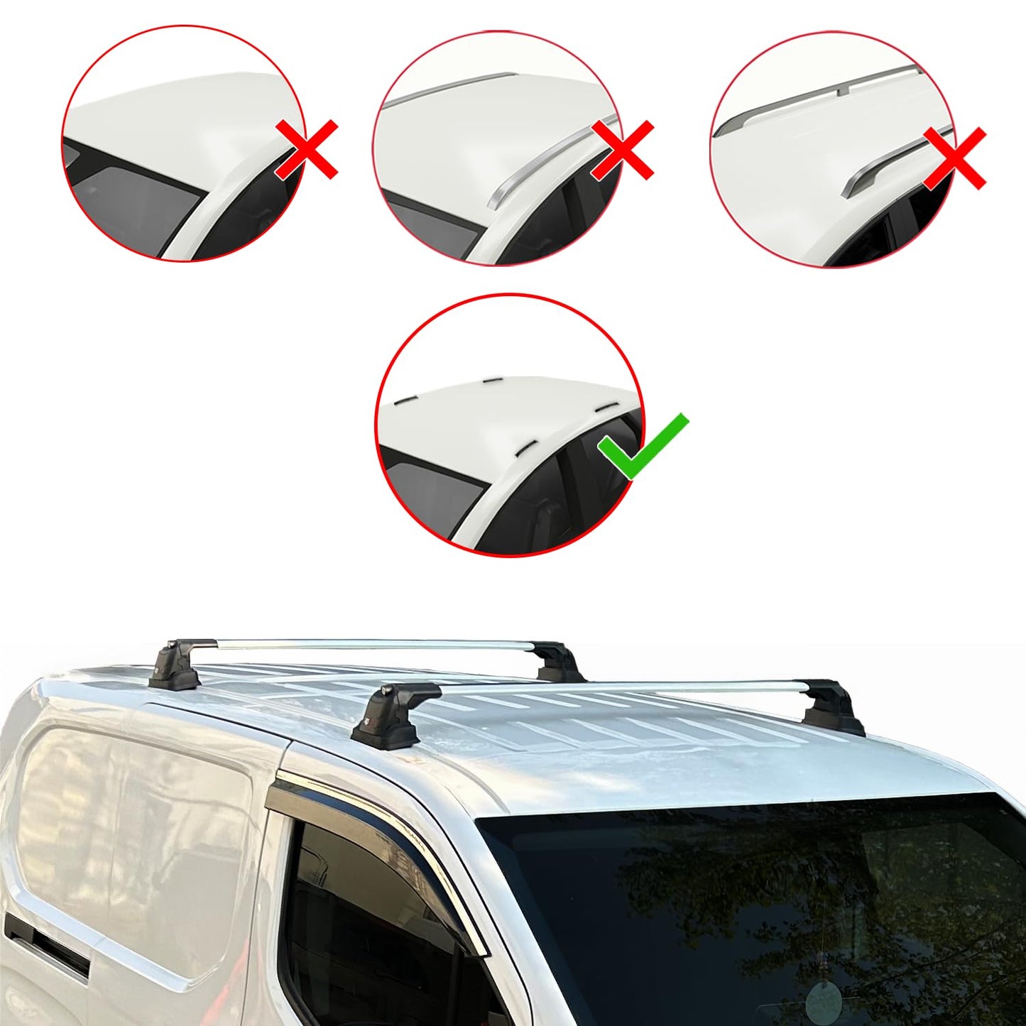 Compatible with Peugeot Partner 2019-2025 ACE-3 Car Roof Rack Cross Bar Grey Aluminium 2 Bars