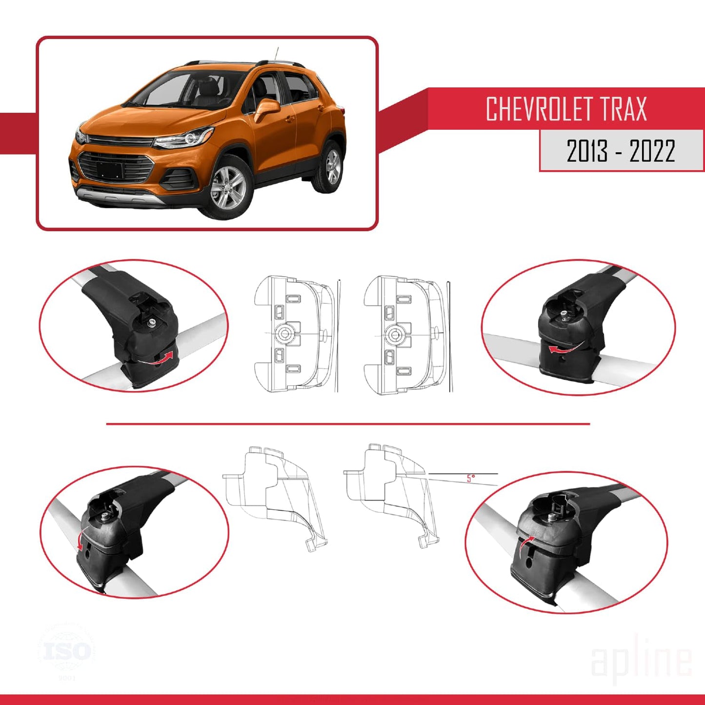 Compatible with Chevrolet Trax (U200) 2013-2022 ACE-2 Car Roof Rack Cross Bar Grey Aluminium 2 Bars
