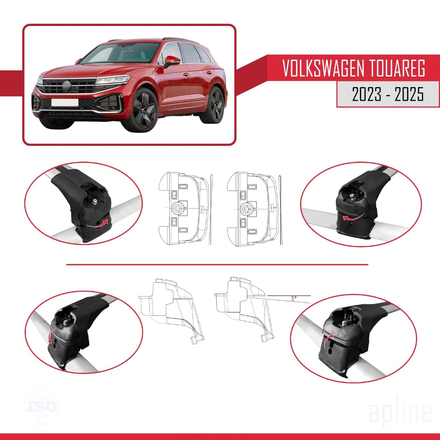 Compatible with VW Touareg 2023-2025 ACE-2 Car Roof Rack Cross Bar Grey Aluminium 2 Bars