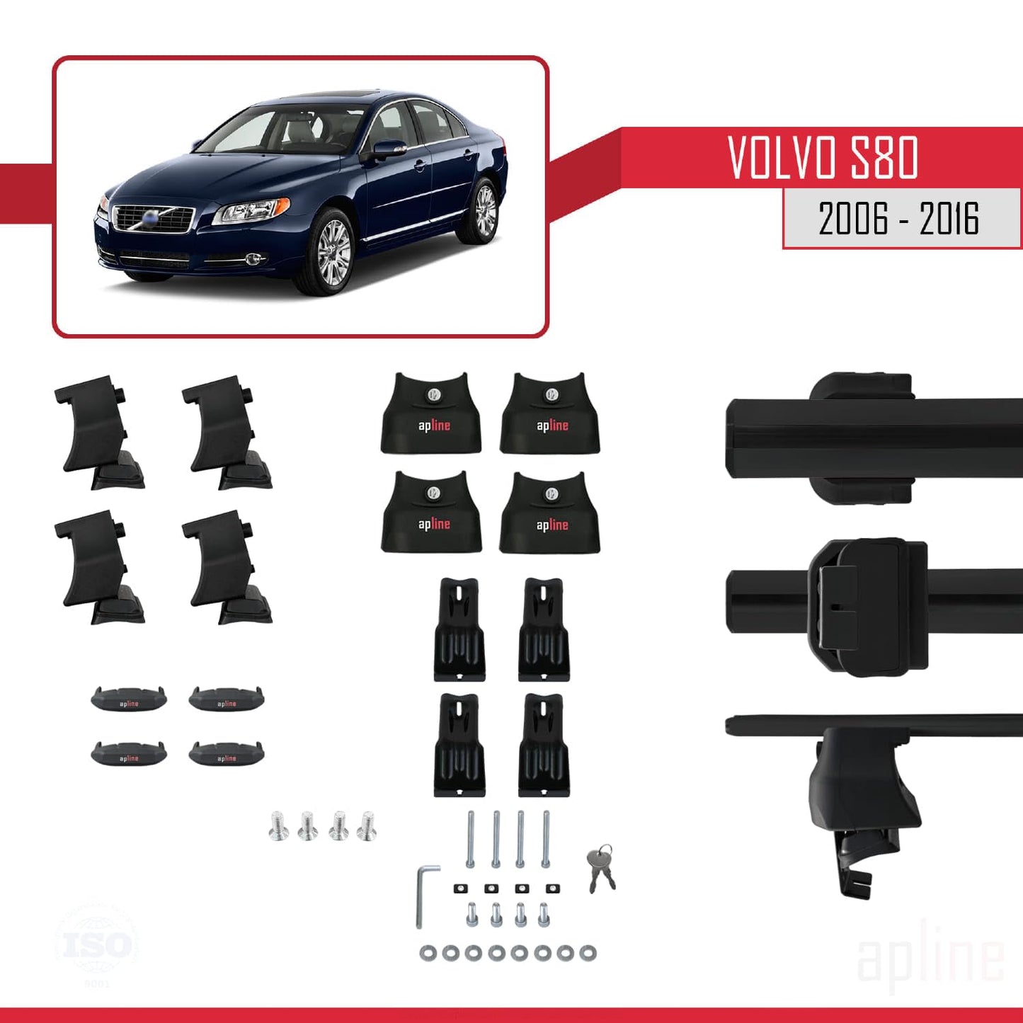 Compatible with Volvo S80 II 2006-2016 ACE-4 Car Roof Rack Cross Bar Black Aluminium 2 Bars