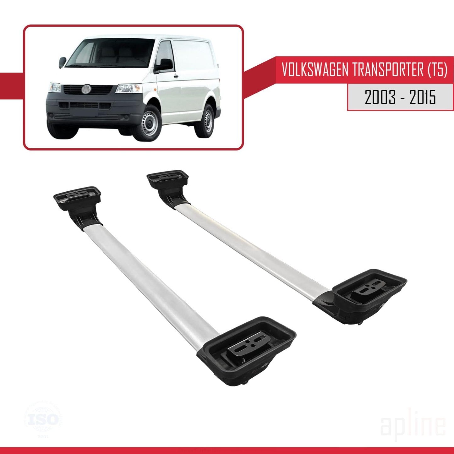 Compatible with Volkswagen Transporter (T5) 2003-2015 ACE-3 Car Roof Rack Cross Bar Grey Aluminium 2 Bars