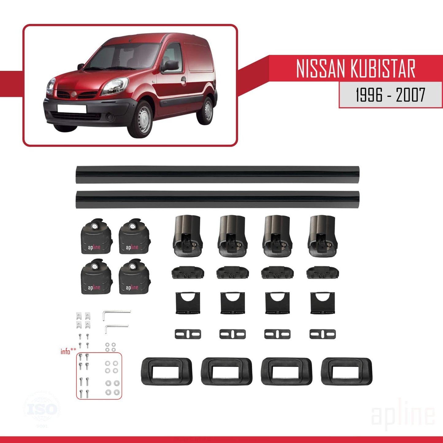 Compatible with Nissan Kubistar 1996-2007 ACE-3 Car Roof Rack Cross Bar Black Aluminium 2 Bars