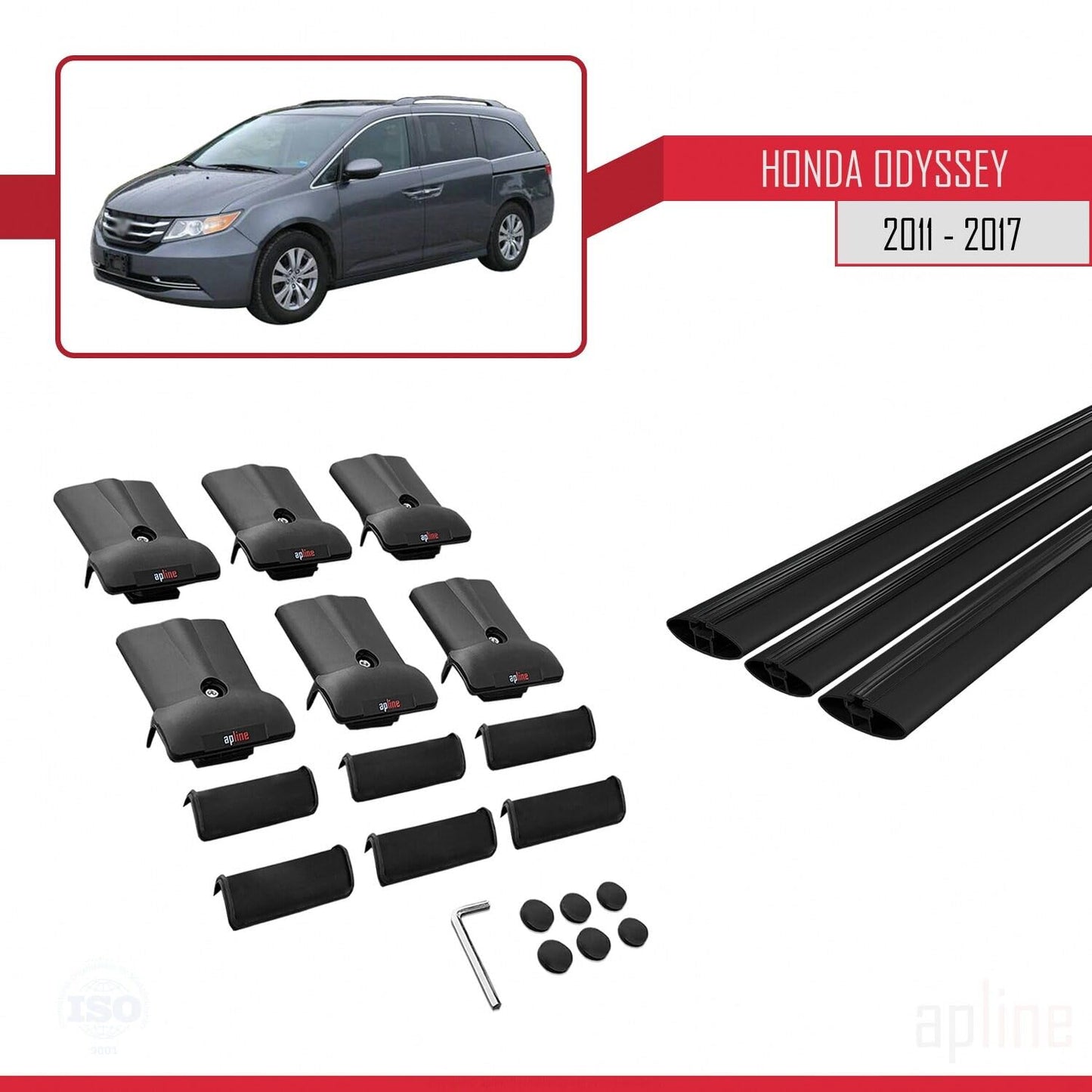 Compatible with Honda Odyssey 2011-2017 Fly Model Car Roof Rack Cross Bar Black Aluminium 3 Bars