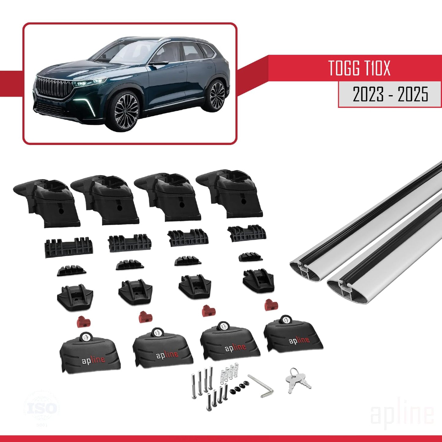 Compatible with Togg T10X 2023-2025 ACE-2 Car Roof Rack Cross Bar Grey Aluminium 2 Bars