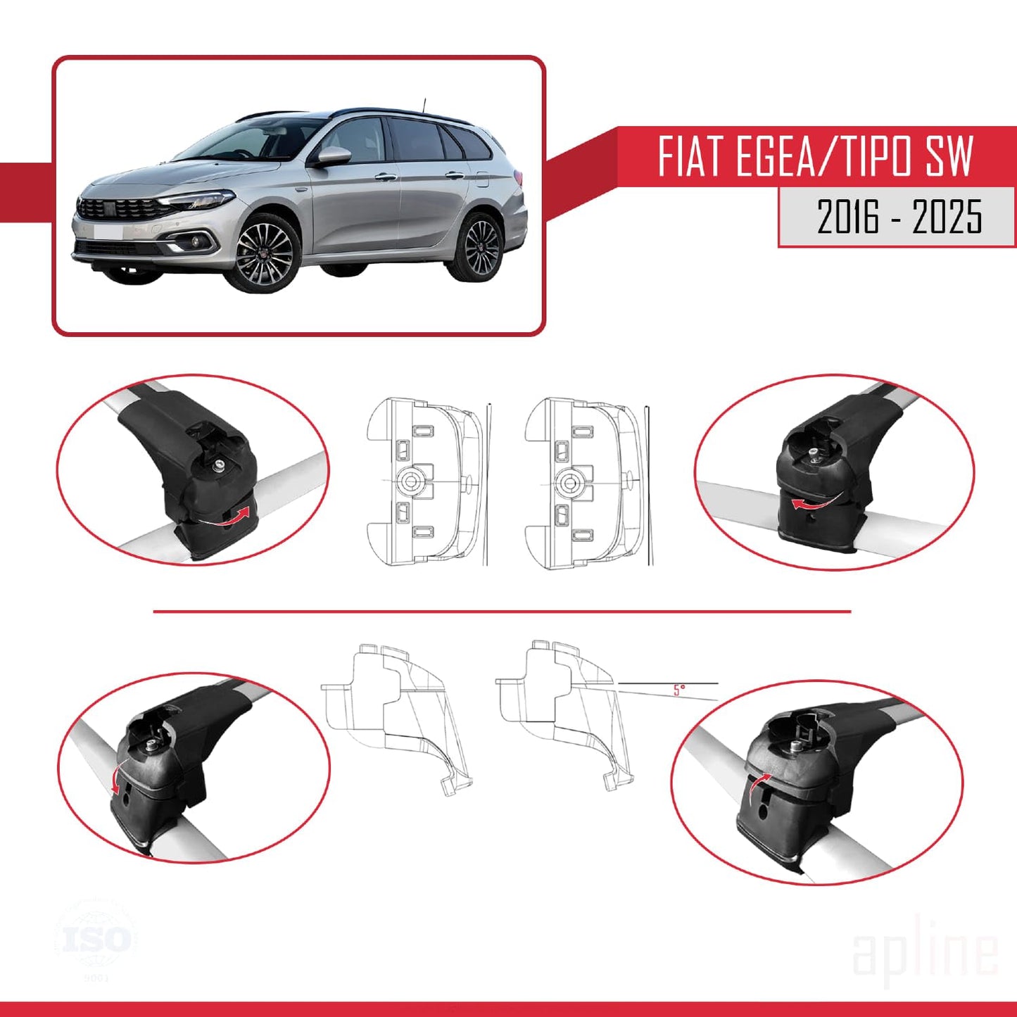 Compatible with Fiat Egea SW 2016-2025 ACE-2 Car Roof Rack Cross Bar Grey Aluminium 2 Bars
