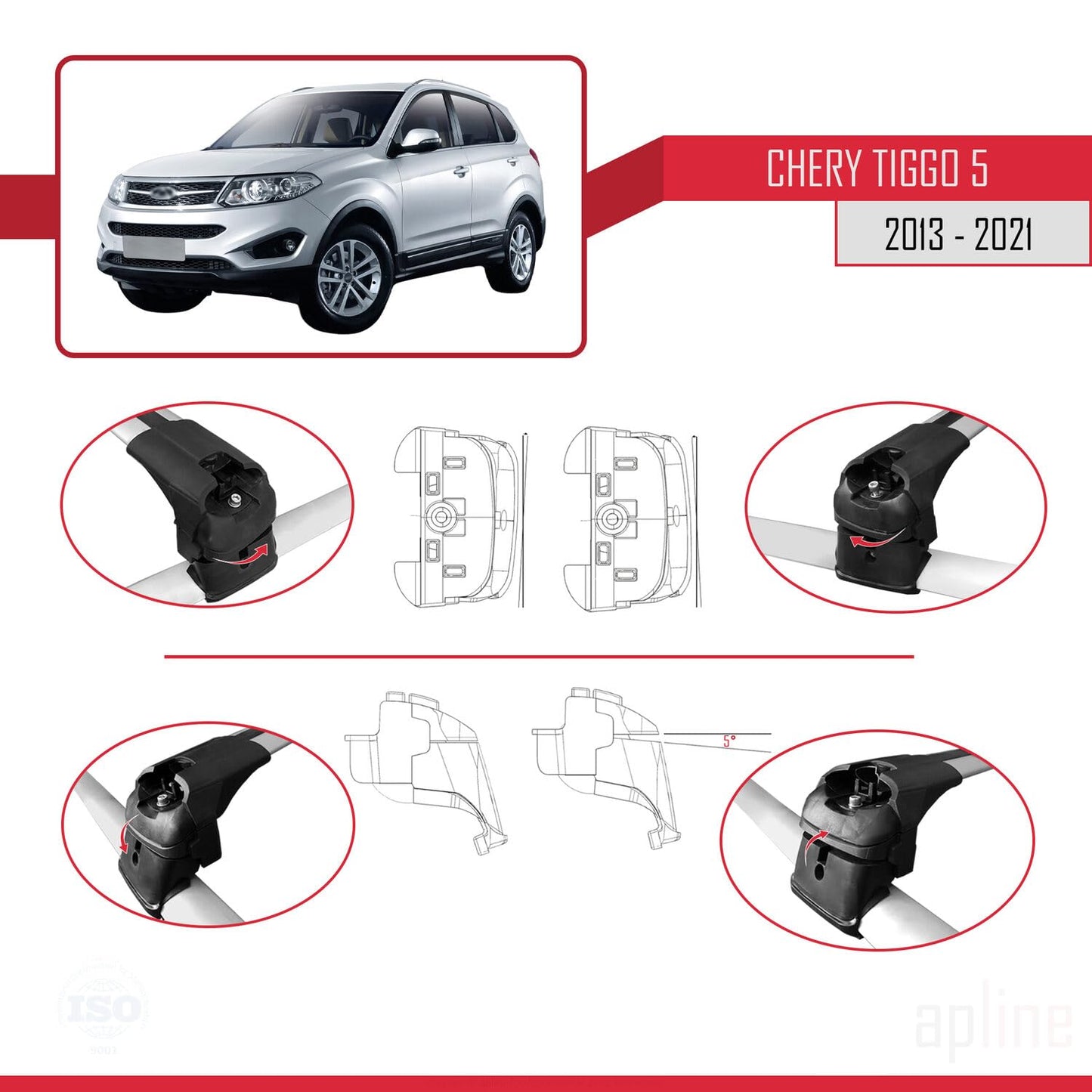 Compatible with Chery Tiggo 5 (T21) 2013-2021 ACE-2 Car Roof Rack Cross Bar Grey Aluminium 2 Bars