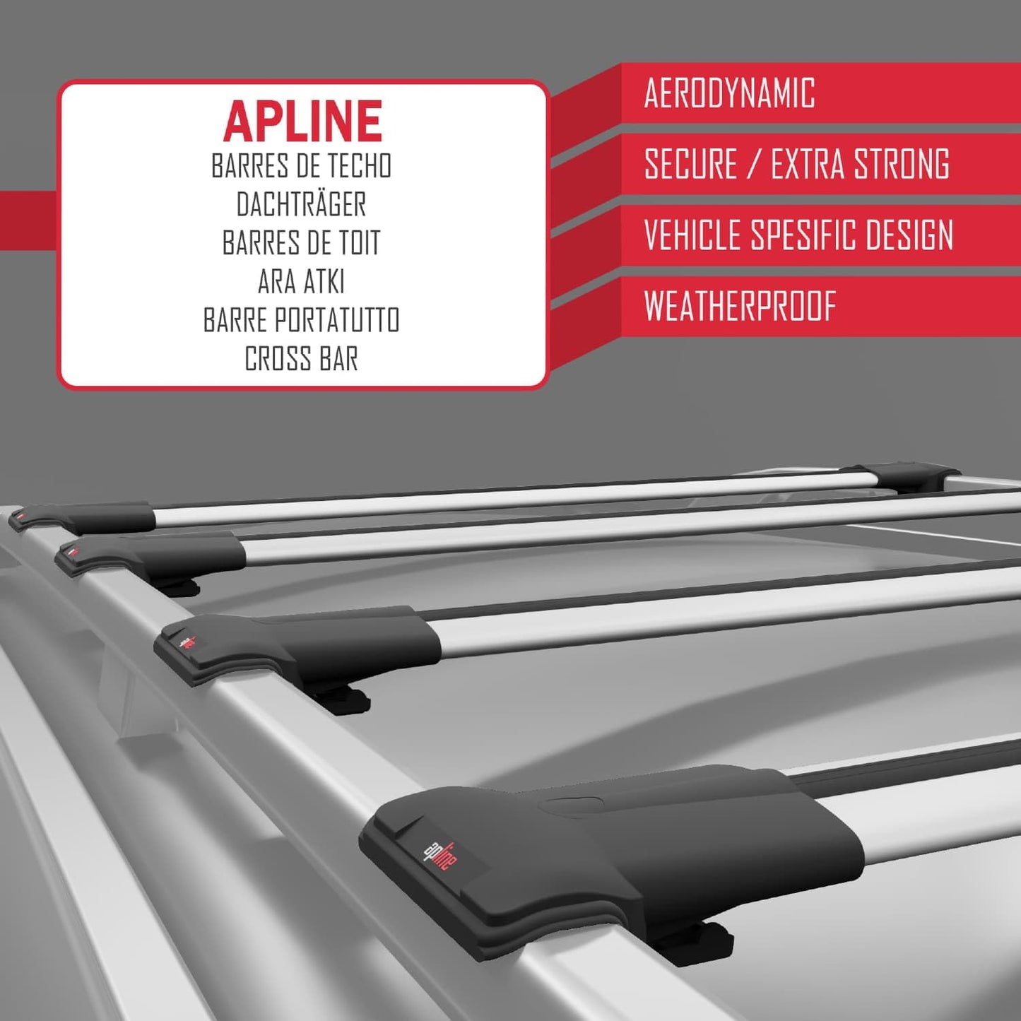 Compatible with Ford Transit/Tourneo Connect 2 2014-2021 Fly Model Car Roof Rack Cross Bar Grey Aluminium 4 Bars
