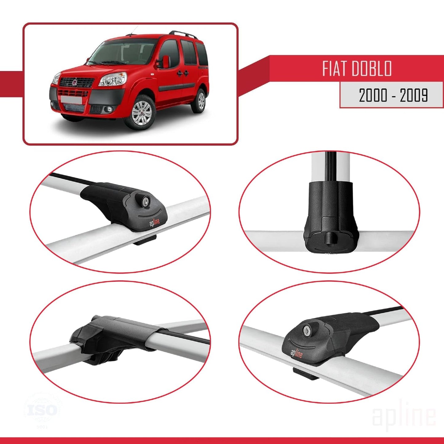 Compatible with Fiat Doblo 2000-2009 ACE-1 Car Roof Rack Cross Bar Grey Aluminium 3 Bars