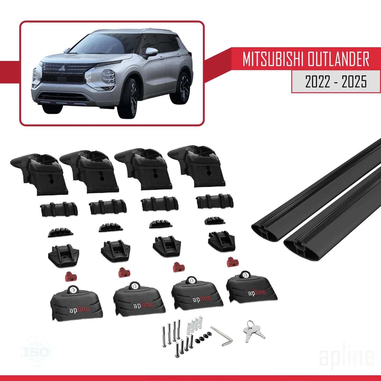 Compatible with Mitsubishi Outlander 2022-2025 ACE-2 Car Roof Rack Cross Bar Black Aluminium 2 Bars