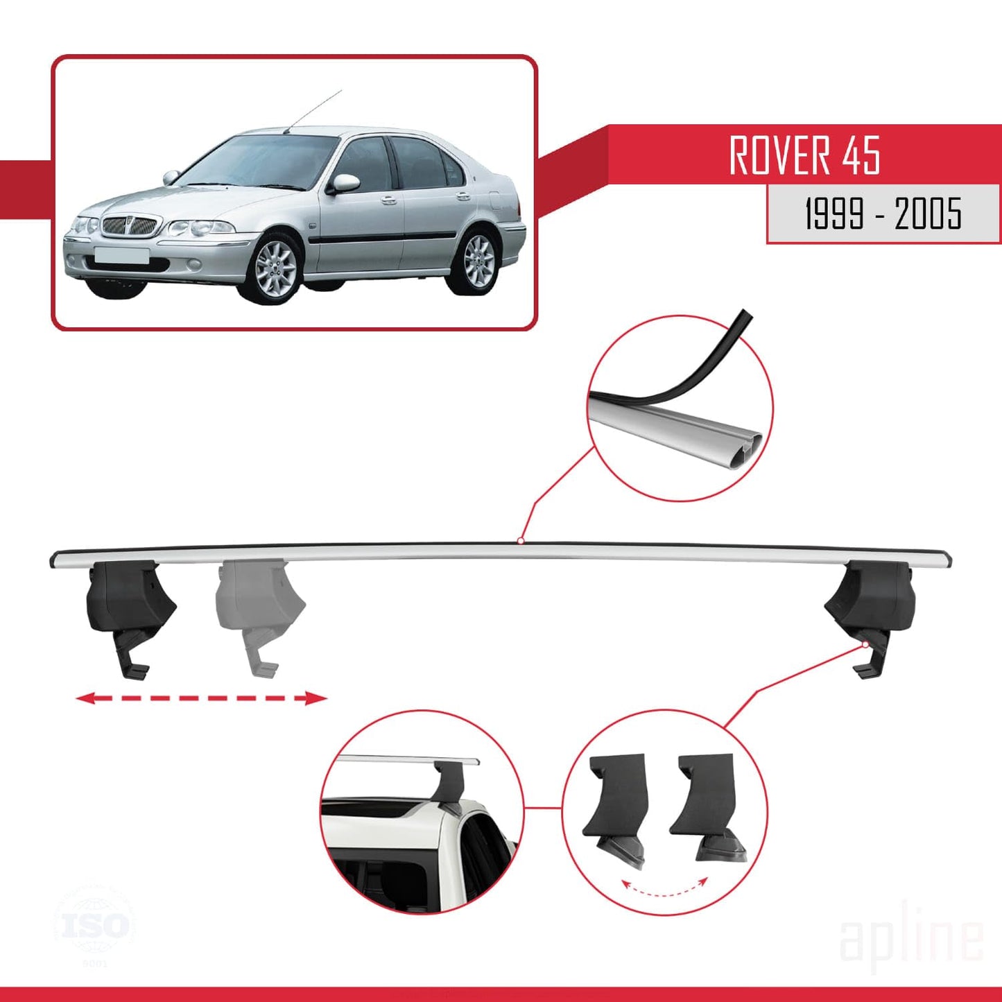Compatible with Rover 45 1999-2005 ACE-4 Car Roof Rack Cross Bar Grey Aluminium 2 Bars