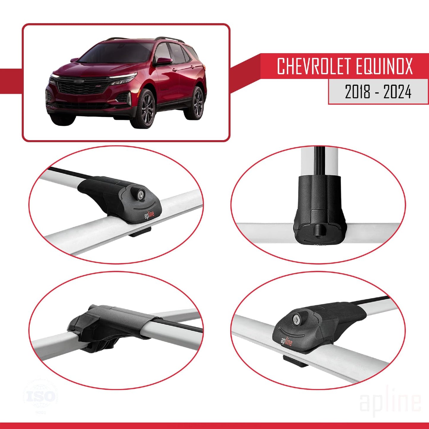 Compatible with Chevrolet Equinox 2018-2024 ACE-1 Car Roof Rack Cross Bar Grey Aluminium 2 Bars