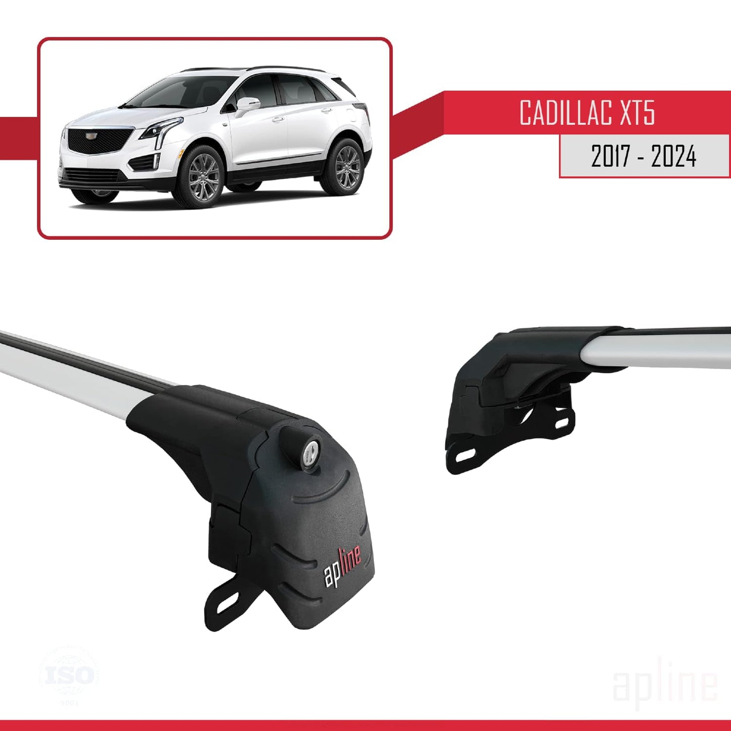 Compatible with Cadillac XT5 2017-2024 ACE-2 Car Roof Rack Cross Bar Grey Aluminium 2 Bars