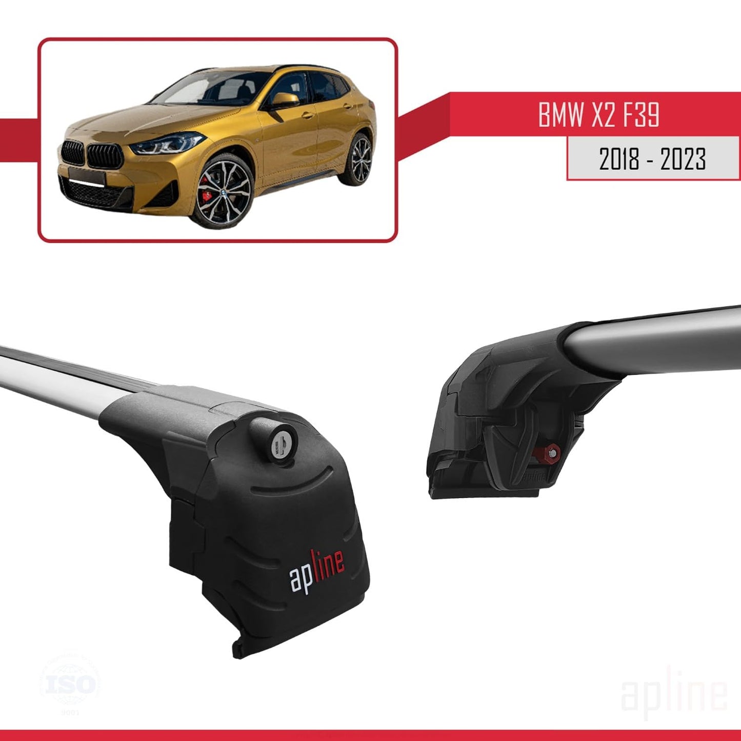 Compatible with BMW X2 (F39) 2018-2023 ACE-2 Car Roof Rack Cross Bar Grey Aluminium 2 Bars