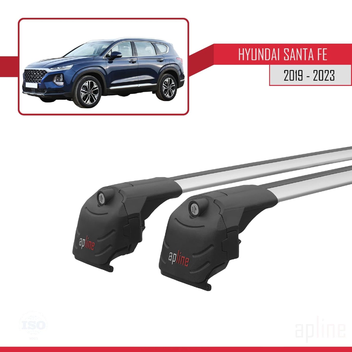 Compatible with Hyundai Santa Fe 4 (TM) 2019-2023 ACE-2 Car Roof Rack Cross Bar Grey Aluminium 2 Bars
