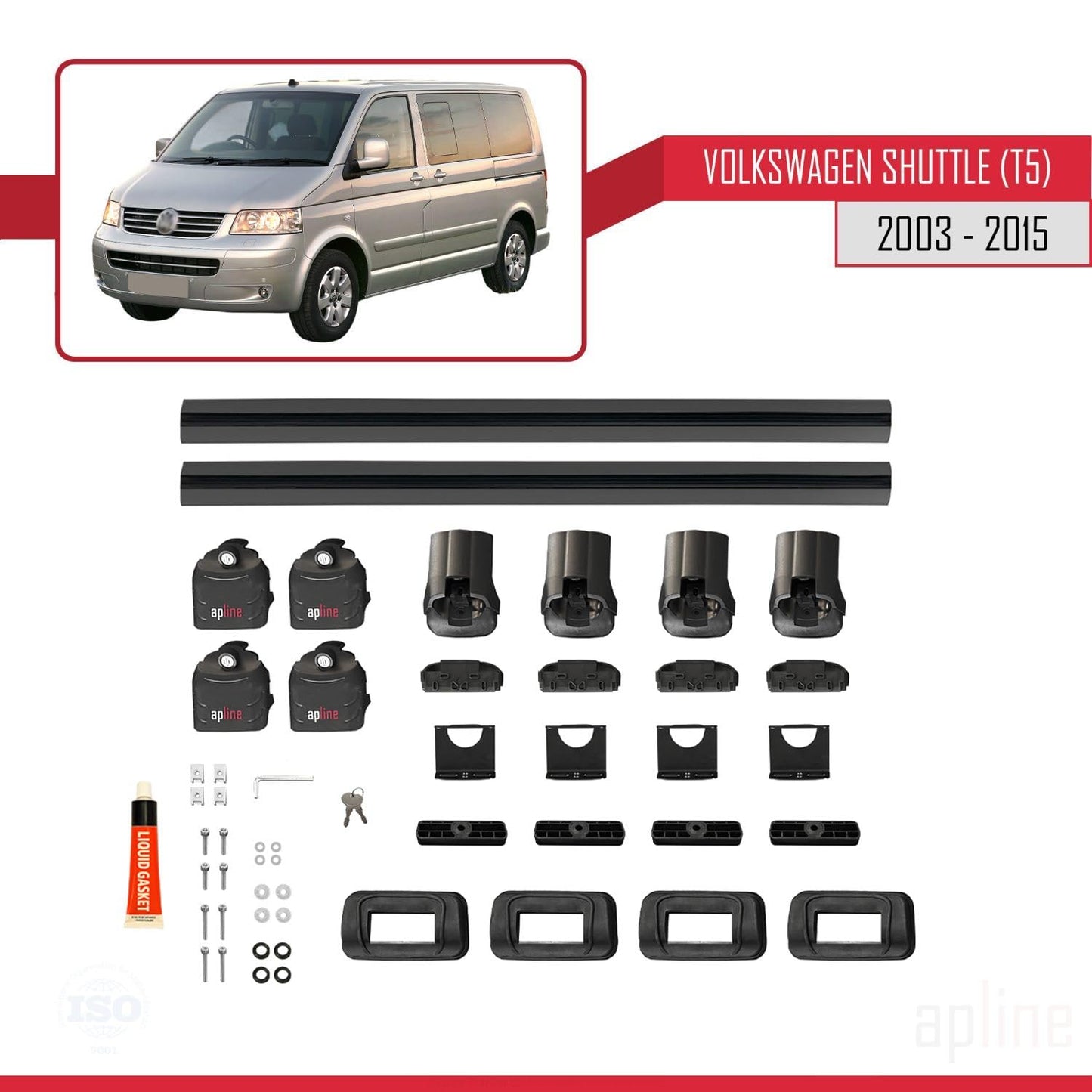 Compatible with Volkswagen Shuttle (T5) 2003-2015 ACE-3 Car Roof Rack Cross Bar Black Aluminium 2 Bars