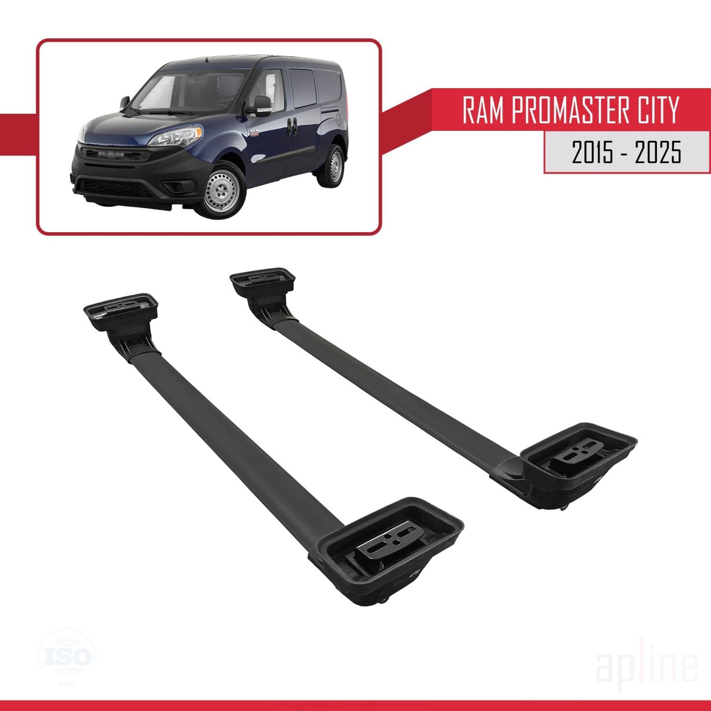 Compatible with Ram Promaster City 2015-2025 ACE-3 Car Roof Rack Cross Bar Black Aluminium 2 Bars