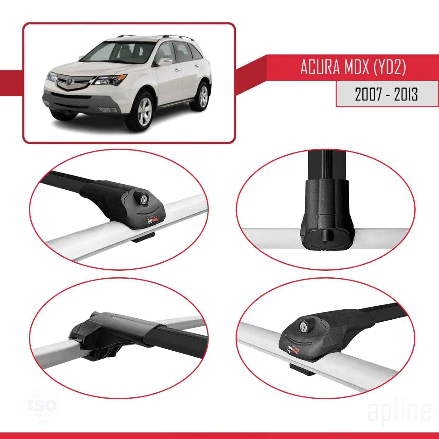 Compatible with Acura MDX (YD2) 2007-2013 ACE-1 Car Roof Rack Cross Bar Black Aluminium 2 Bars